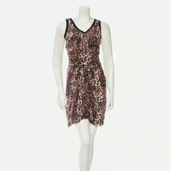 Isabel Marant Silk Tank Mini Dress Leopard Print Ruched Jafney 1 XS S Brown Slip - Picture 1 of 14